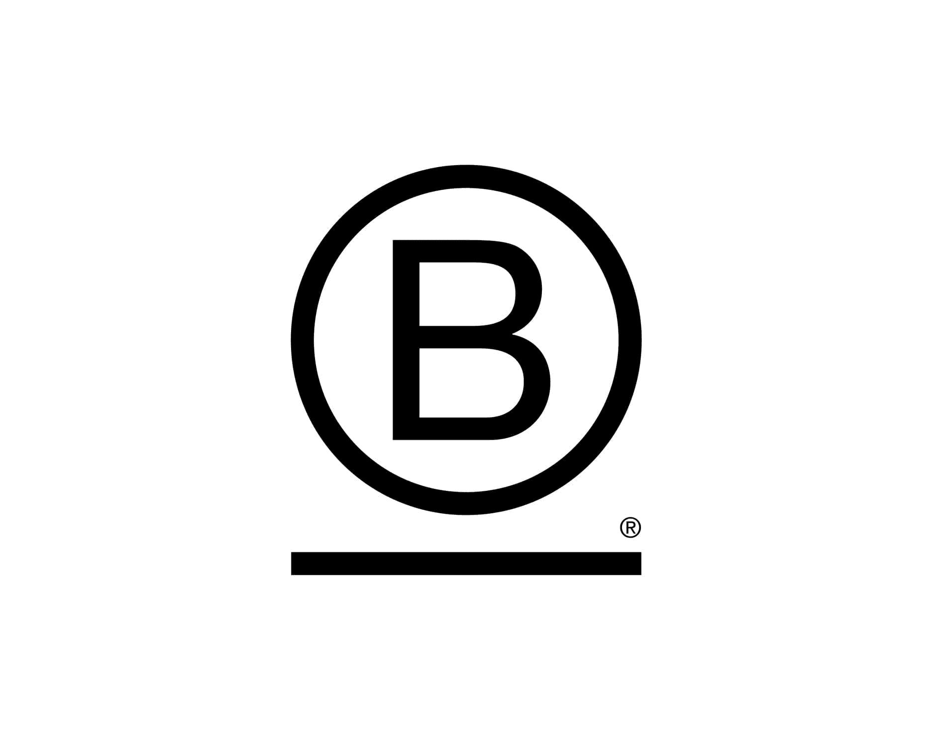 B Corporation certification logo featuring a bold letter B inside a circle with a horizontal line beneath it.