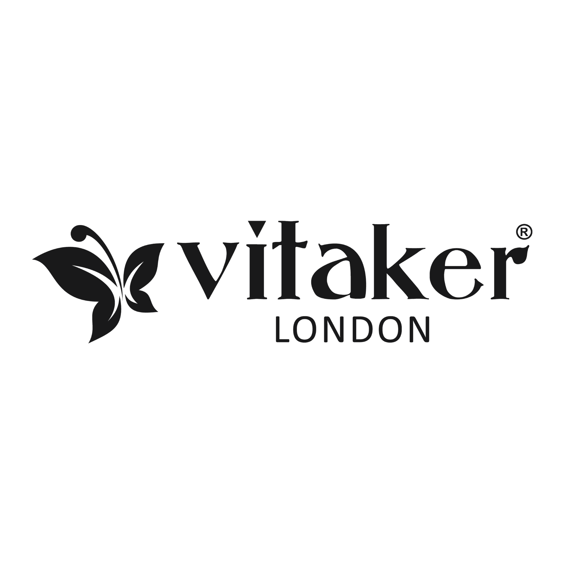 Vitaker London logo featuring a stylized butterfly design.