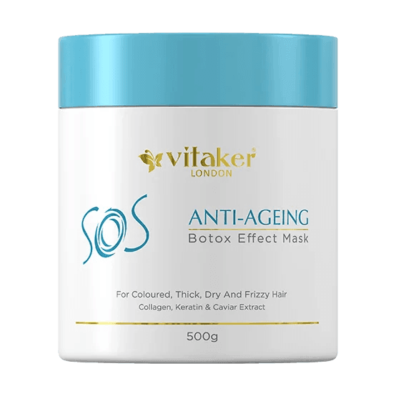 Vitaker London SOS Anti-Ageing Botox Effect Mask for hair, 500g container.